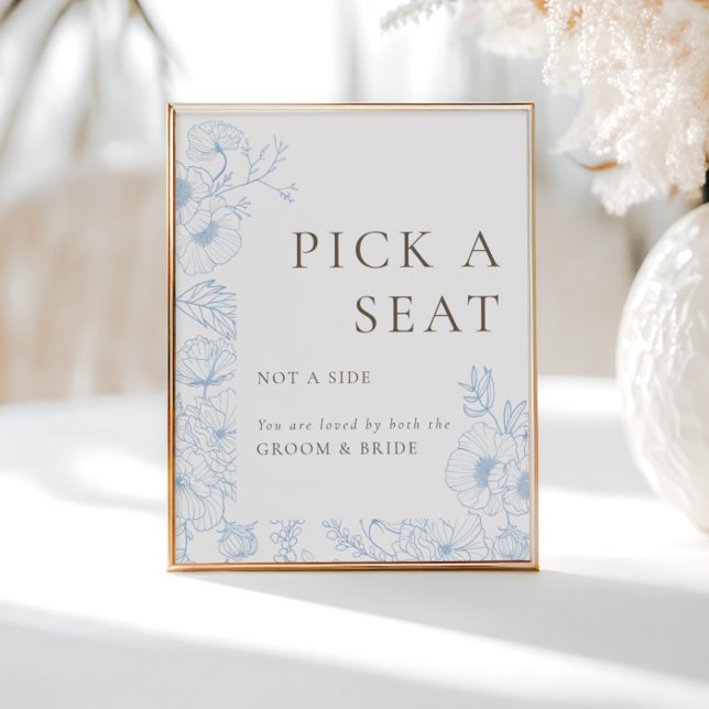 French Blue Floral Line Art Pick A Seat Poster (Creator Uploaded)
