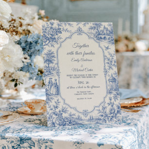 French Blue Floral Toile de jouy Wedding Invitation