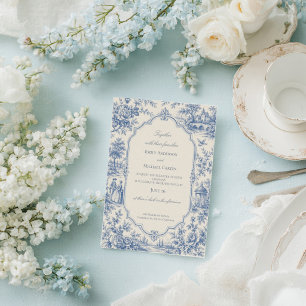 French Blue Floral Toile de jouy Wedding Invitation