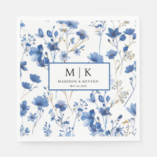French Blue FloraL wedding cocktail Napkins