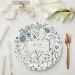 French Blue FloraL wedding cocktail Paper Plate