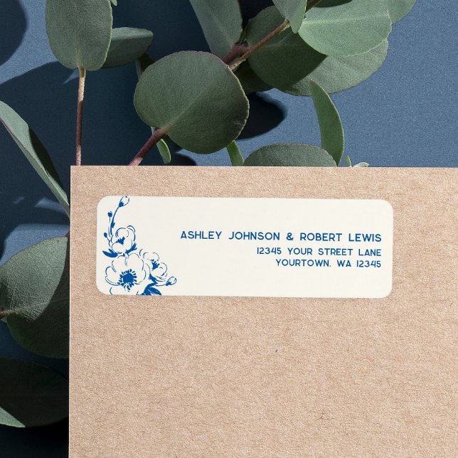 French Blue Floral Wedding Return Address (Creator Uploaded)