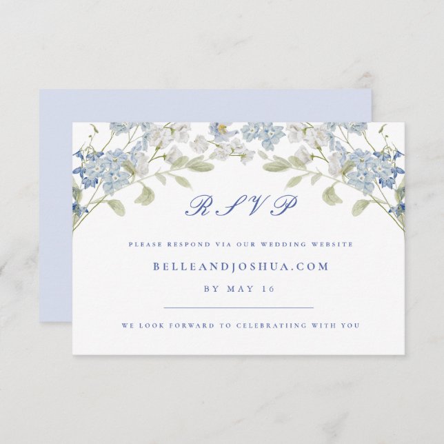 French Blue Florals Wedding RSVP Card (Front/Back)