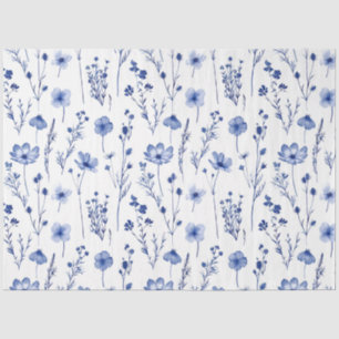 French Blue Garden Wildflowers Pattern Tissue Paper