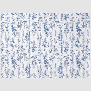 French Blue Garden Wildflowers Pattern Tissue Paper