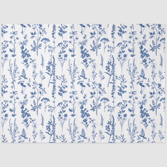 French Blue Garden Wildflowers Pattern Tissue Paper (Front)
