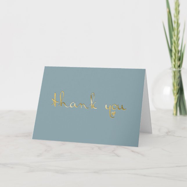 French Blue Gold Embossed-effect Heart Thank You Card (Front)