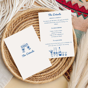 French Blue Hand Drawn Champagne Whimsical Wedding Invitation