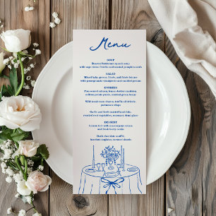 French Blue Hand Drawn Champagne Whimsical Wedding Menu