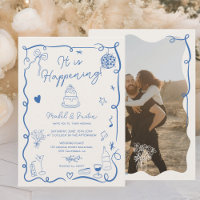 French blue hand drawn illustrated photo wedding