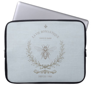 French Blue Honey Bee Vintage French Country Laptop Sleeve