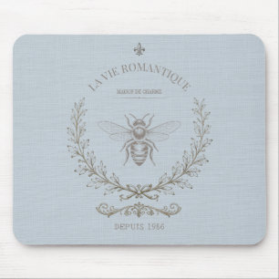 French Blue Honey Bee Vintage French Country Mouse Mat