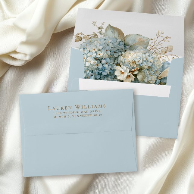 French Blue Hydrangea Bouquet Return Address Envelope (Creator Uploaded)