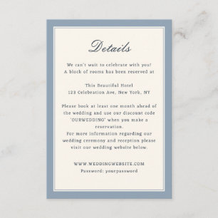 French Blue Lace Frame Wedding Details Enclosure Card