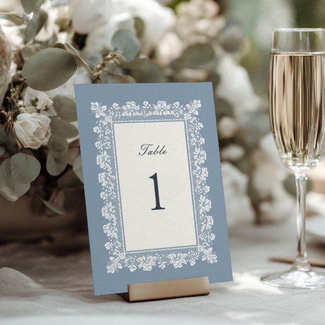 French Blue Lace Frame Wedding Table Number (Creator Uploaded)