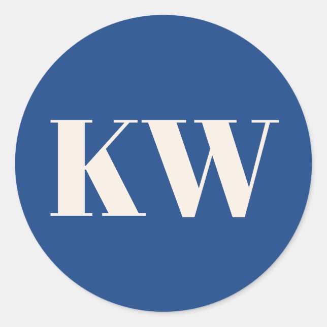 French Blue Large Monogrammed Initial Personalised Classic Round Sticker (Front)