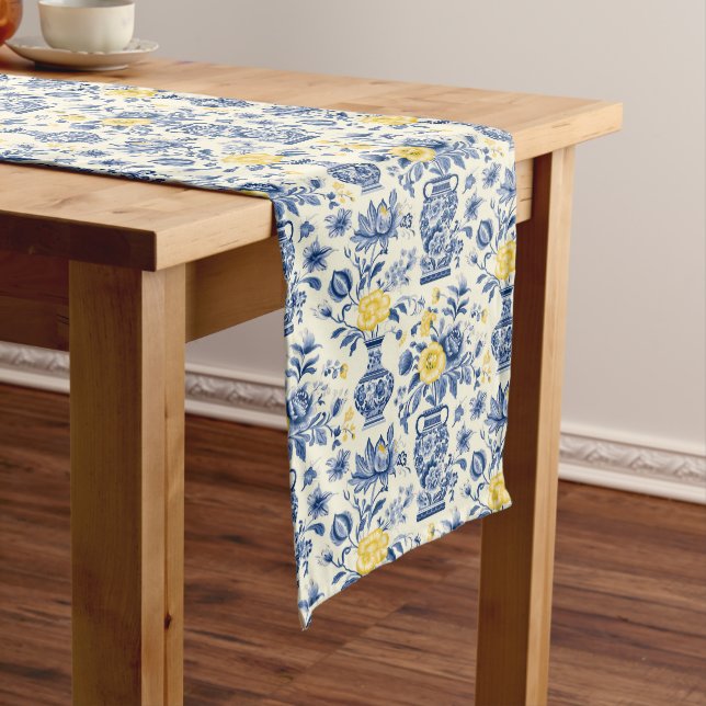 French Blue & Lemon Provincial Ambiance Long Table Runner (In Situ)