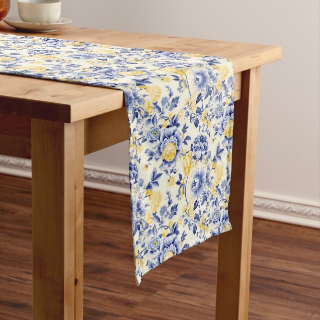  French Blue & Lemon Vintage Glamour Long Table Runner (In Situ)