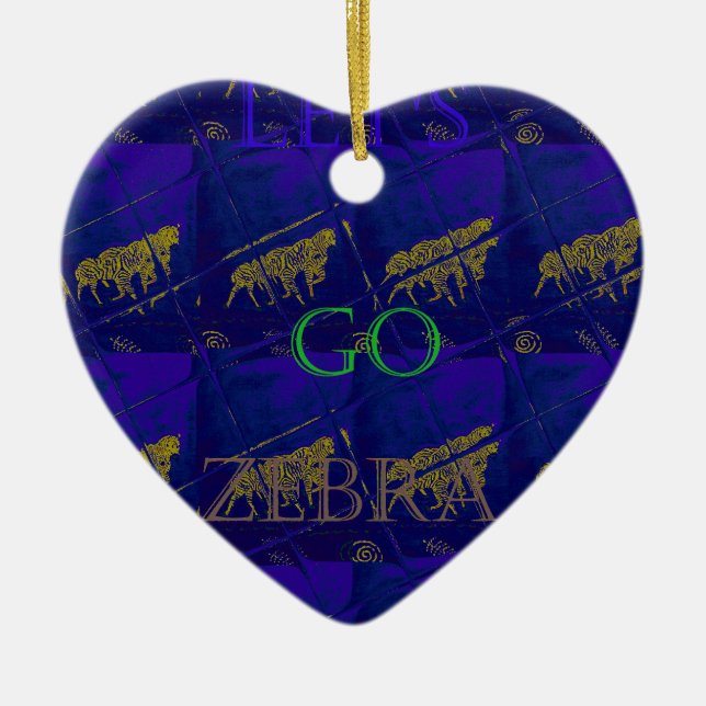 French Blue "Let's Go Zebra" Abstract Print Ceramic Tree Decoration (Front)