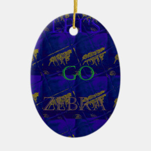 French Blue "Let's Go Zebra" Abstract Print Ceramic Tree Decoration