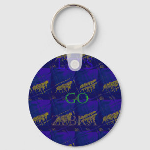 French Blue "Let's Go Zebra" Abstract Print Key Ring
