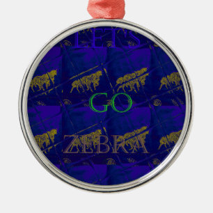 French Blue "Let's Go Zebra" Abstract Print Metal Tree Decoration