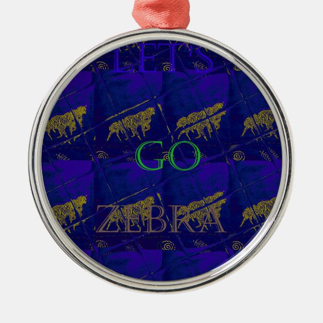 French Blue "Let's Go Zebra" Abstract Print Metal Tree Decoration (Front)