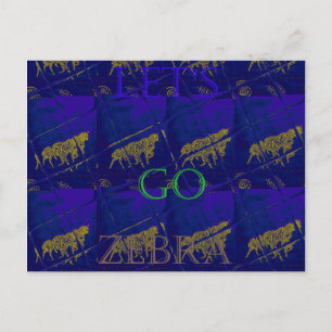 French Blue "Let's Go Zebra" Abstract Print Postcard