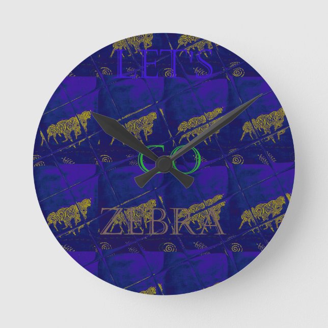 French Blue "Let's Go Zebra" Abstract Print Round Clock (Front)