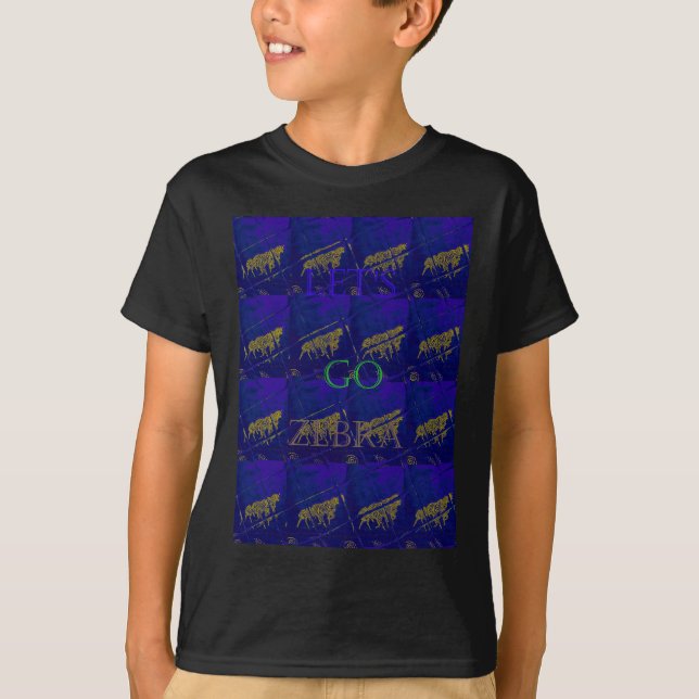 French Blue "Let's Go Zebra" Abstract Print T-Shirt (Front)