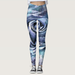 French Blue Lilac and Cerulean Artistic Rose Leggings