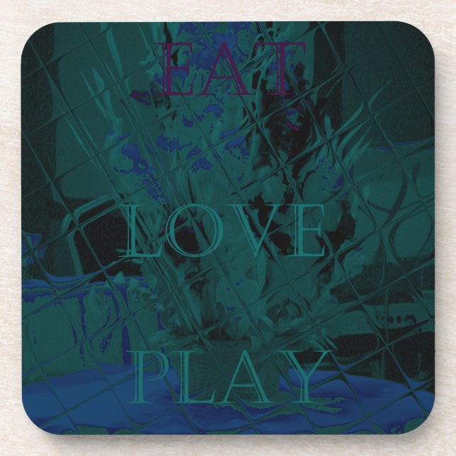 French Blue  Love Eat  Play Flower colours for all Coaster (Front)