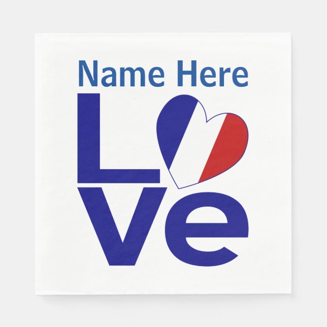 French Blue LOVE Heart Flag Personalised Party Napkin (Front)