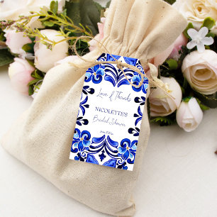French Blue Mediterranean tile bridal shower favou Gift Tags