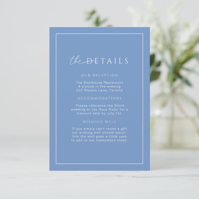 French Blue Minimal Wedding Details Insert (Standing Front)