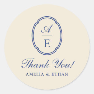 French Blue Monogram Classic Round Sticker