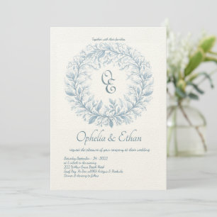 French Blue Monogram Victorian crest wedding Invitation