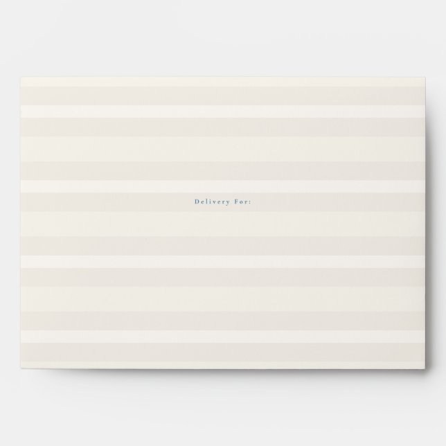 French Blue Monogram Vintage Cream Stripe Wedding Envelope (Front)