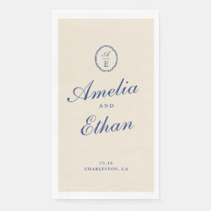 French Blue Monogram Wedding Guest Towels Napkin