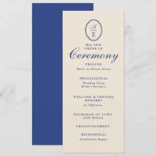 French Blue Monogram Wedding Program Invitation