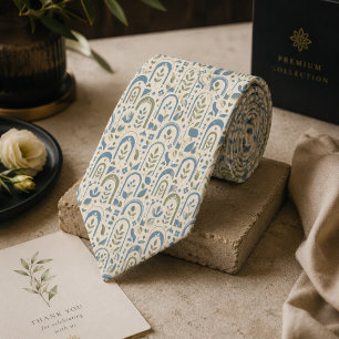 French Blue Olive Botanical Garden Arch Pattern Tie