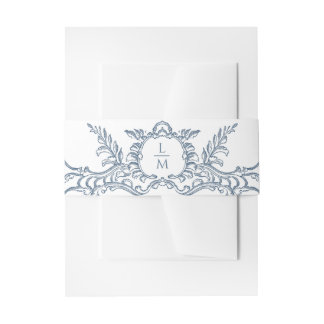 French Blue Ornate Baroque Monogram Invitation Belly Band