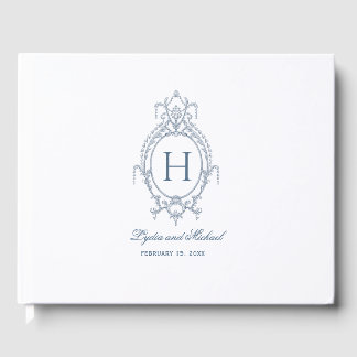 French Blue Ornate Baroque Monogram Wedding Guest Book