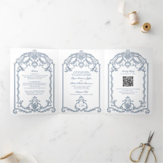 French Blue Ornate Baroque Tri-Fold Wedding 