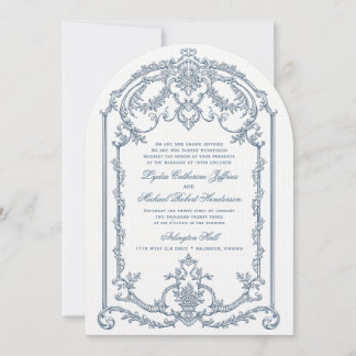 French Blue Ornate Baroque Wedding Invitation