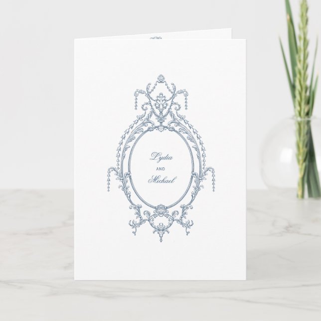 French Blue Ornate Baroque Wedding Invitation (Front)