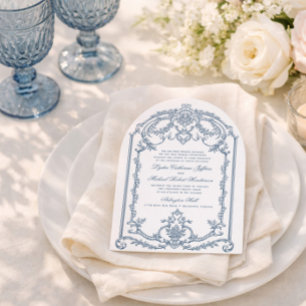 French Blue Ornate Baroque Wedding Invitation