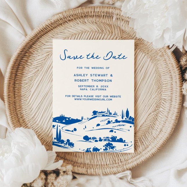 French Blue Pastoral Countryside Save the Date Invitation (Creator Uploaded)