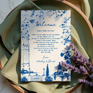 French Blue Pastoral Wedding Letter and Itinerary Programme