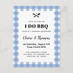 French Blue Picnic Plaid Cloth I Do BBQ Invitation Postcard